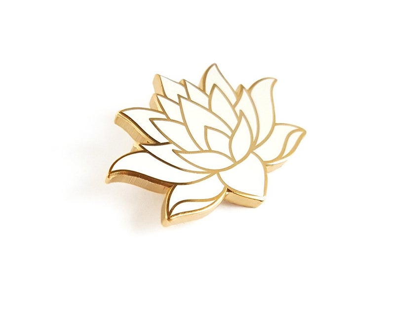 Pinsanity White Lotus Flower Enamel Lapel Pin - Image 2